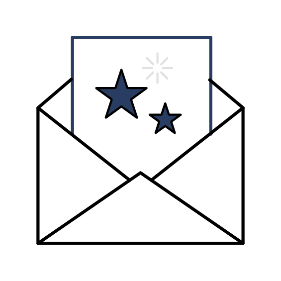 illustration of an envelope and a letter with stars