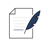 illustration of a piece of paper and a feathered pen